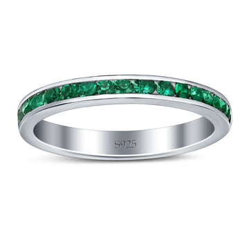 Full Eternity Stackable Band Wedding Ring Simulated Green Emerald CZ 925 Sterling Silver
